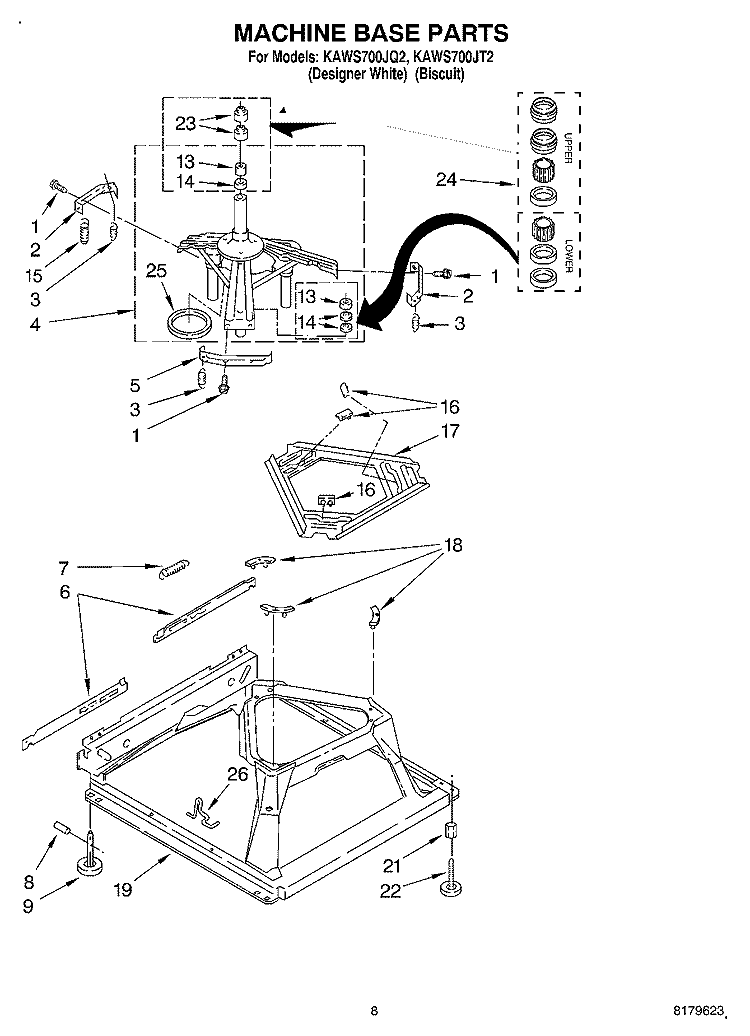 MACHINE BASE Diagram and Parts List for KAWS700JT2  KitchenAid Washer