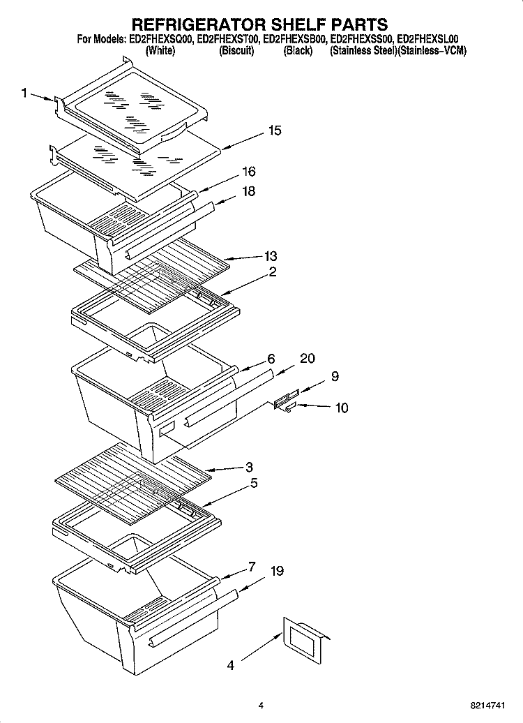 REFRIGERATOR SHELF PARTS Diagram and Parts List for ED2FHEXSL00  Whirlpool Refrigerator