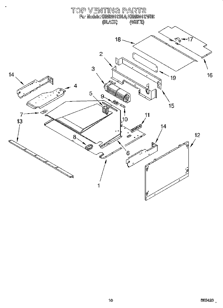 TOP VENTING Diagram and Parts List for KEMI301GBL0  KitchenAid Microwave Oven Combo