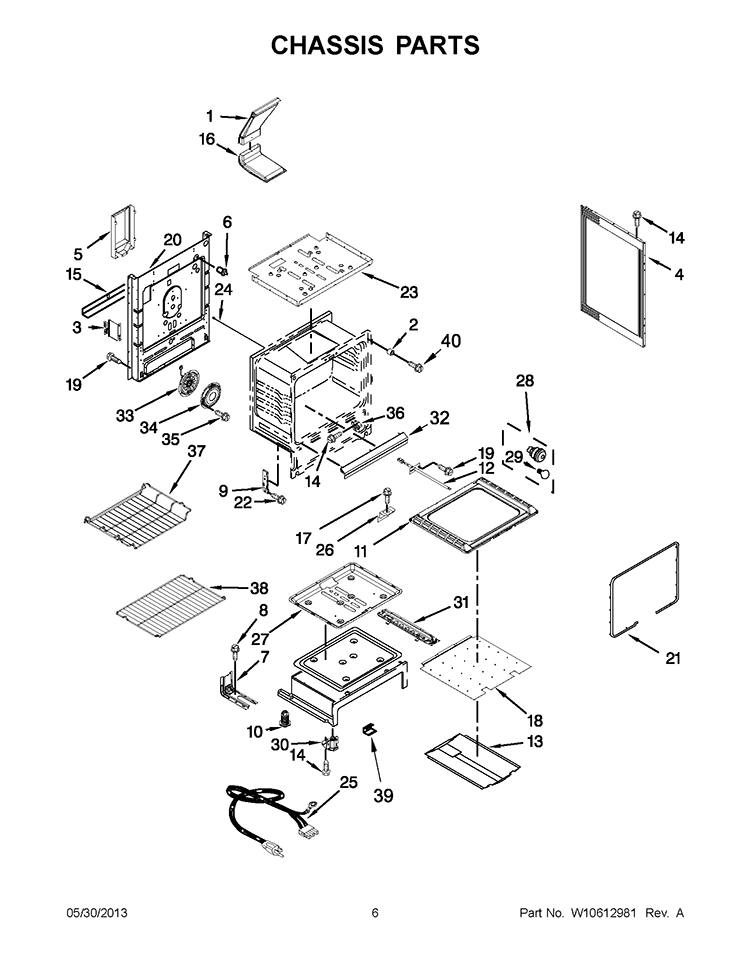 CHASSIS PARTS Diagram and Parts List for WFG710H0AS0  Whirlpool Range