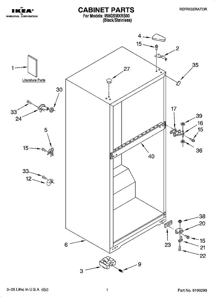 CABINET PARTS Diagram and Parts List for IR8GSMXRS00  Whirlpool Refrigerator