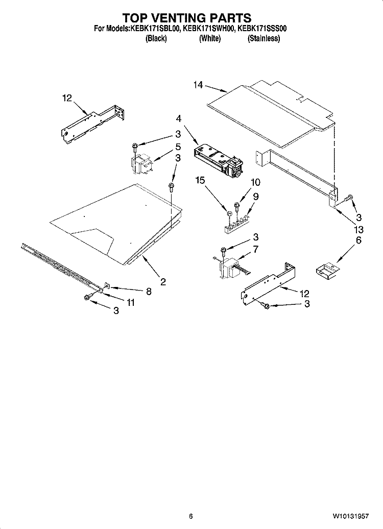TOP VENTING PARTS, OPTIONAL PARTS (NOT INCLUDED) Diagram and Parts List for KEBK171SWH00  KitchenAid Wall Oven