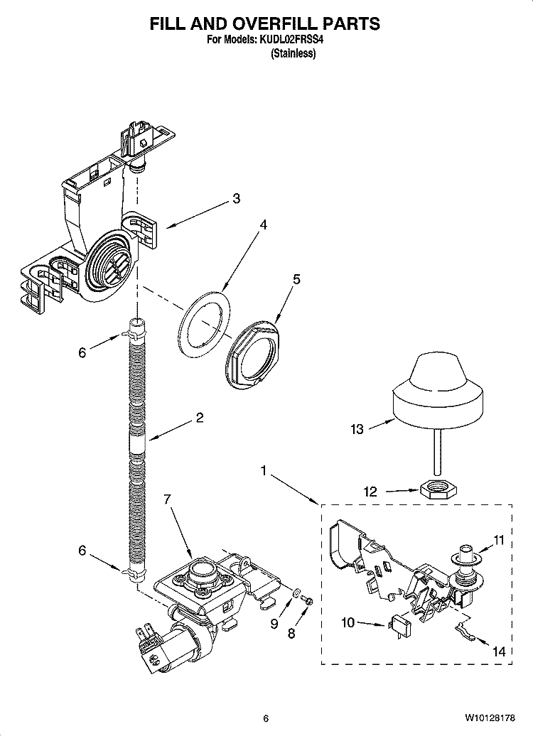 FILL AND OVERFILL PARTS Diagram and Parts List for KUDL02FRSS4  KitchenAid Dishwasher