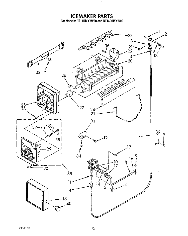 ICEMAKER, LIT/OPTIONAL Diagram and Parts List for RT14DMXYW00  Roper Refrigerator