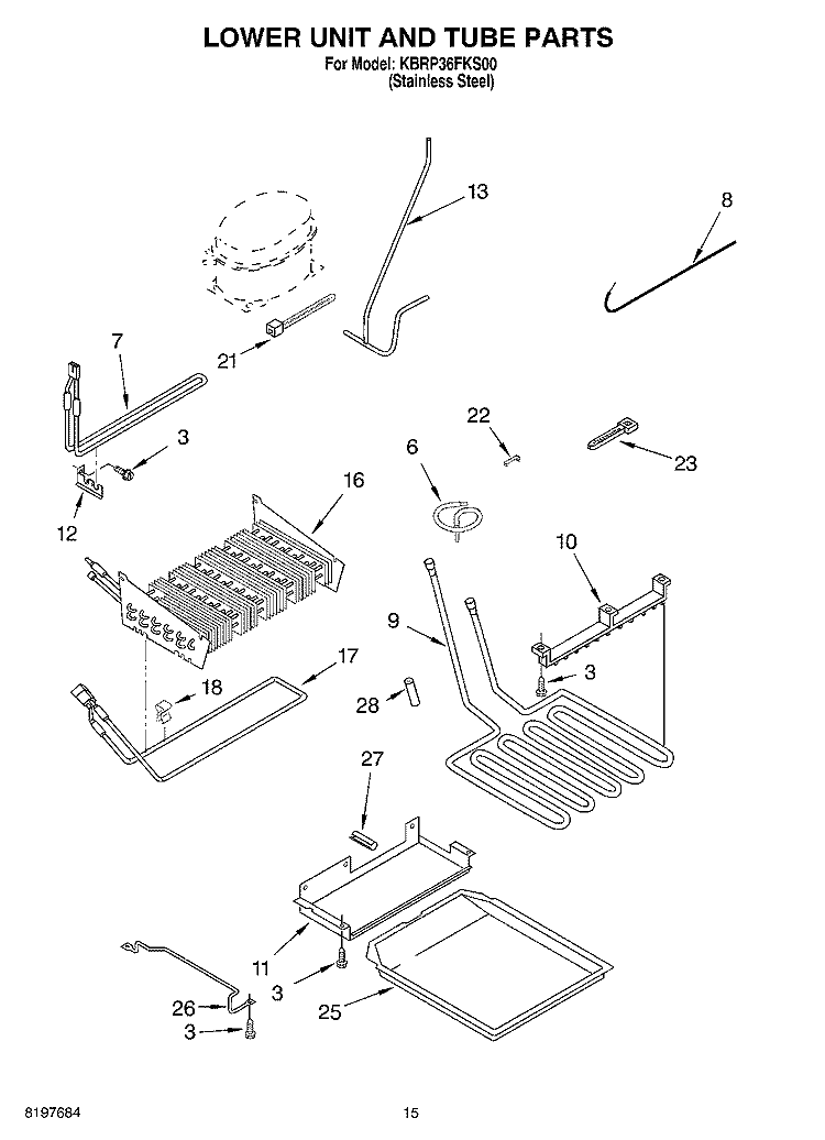 LOWER UNIT AND TUBE Diagram and Parts List for KBRP36FKS00  KitchenAid Refrigerator
