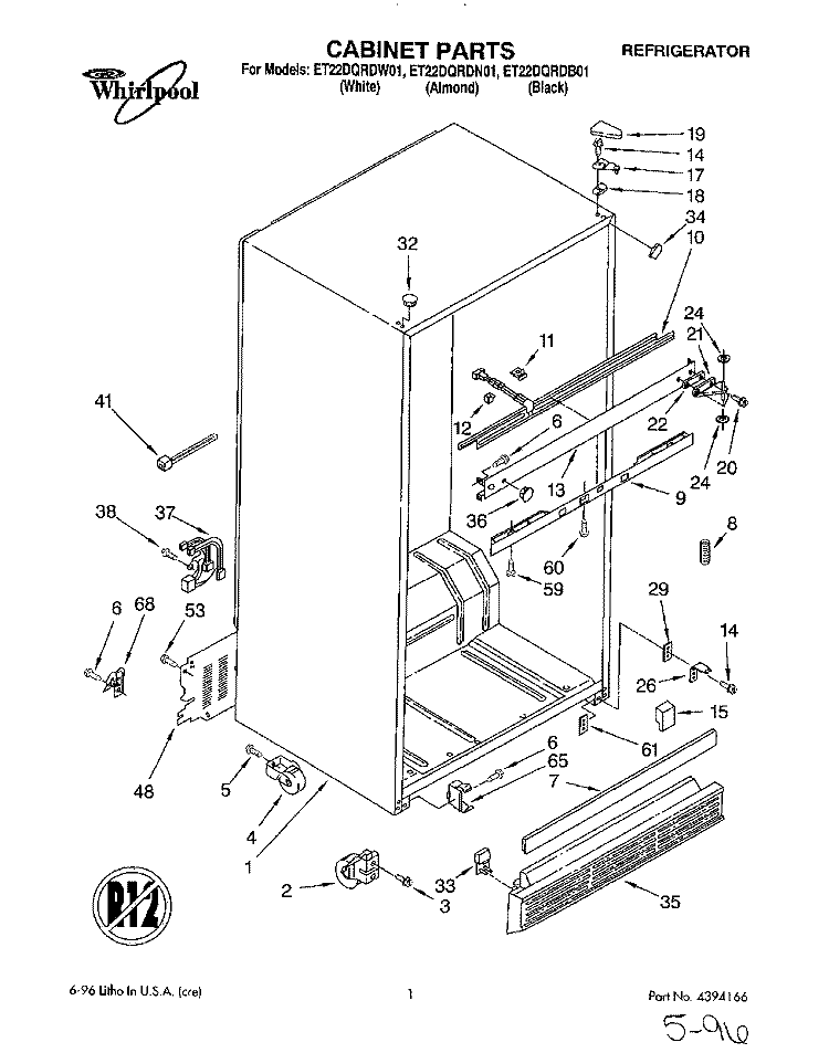 CABINET Diagram and Parts List for ET22DQRDN01  Whirlpool Refrigerator