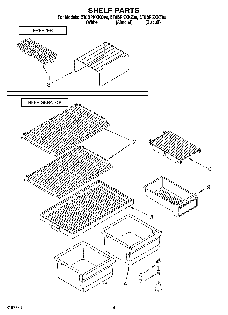 SHELF, OPTIONAL Diagram and Parts List for ET8BPKXKZ00  Whirlpool Refrigerator