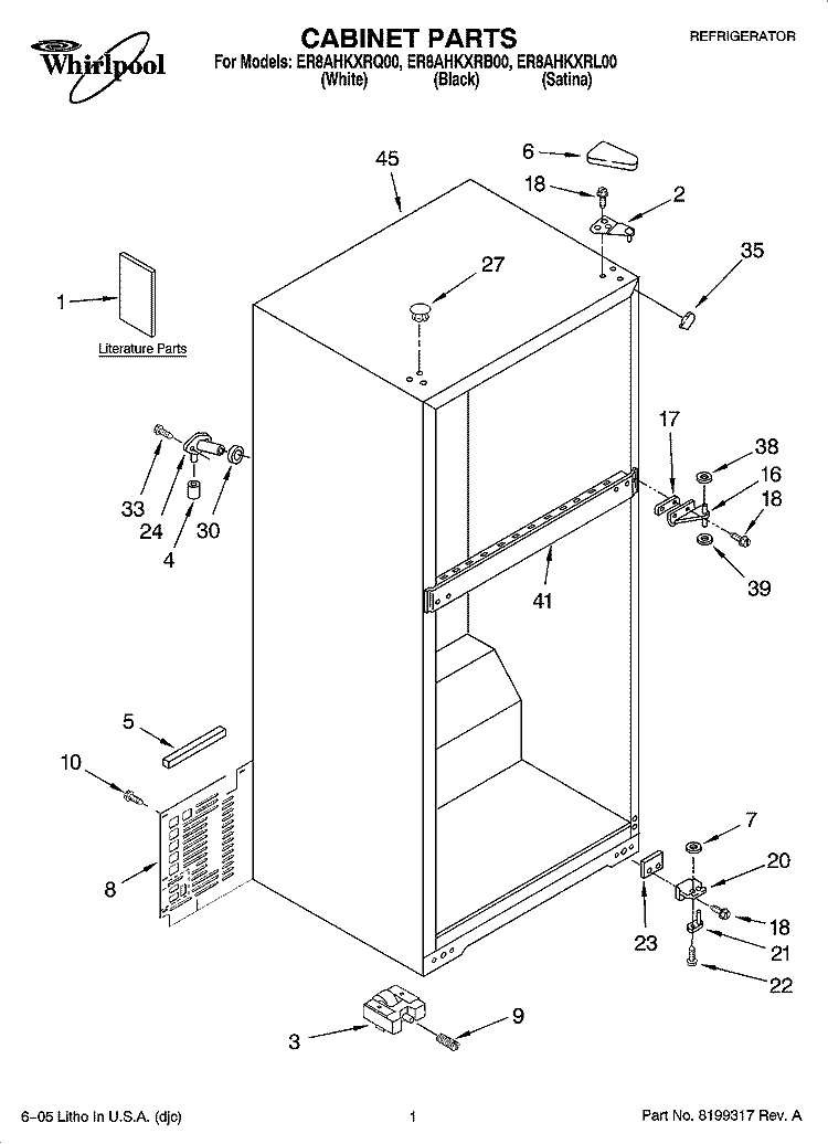 CABINET PARTS Diagram and Parts List for ER8AHKXRL00  Whirlpool Refrigerator