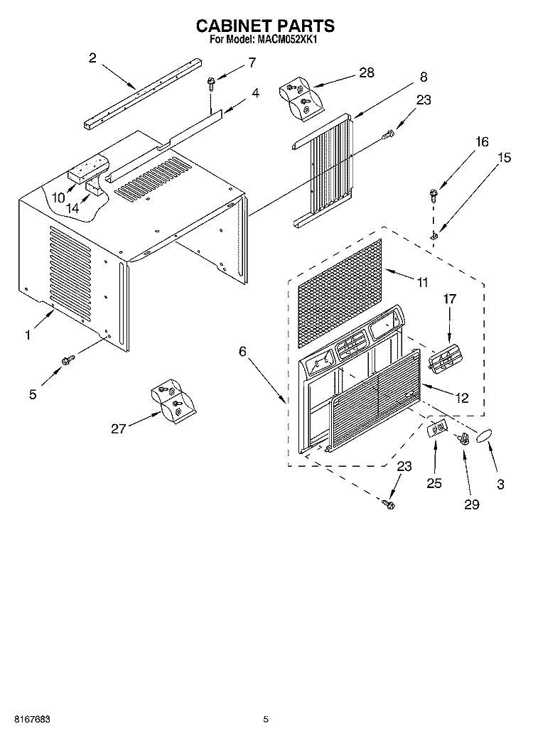CABINET PARTS Diagram and Parts List for MACM052XK1  Whirlpool Air Conditioner