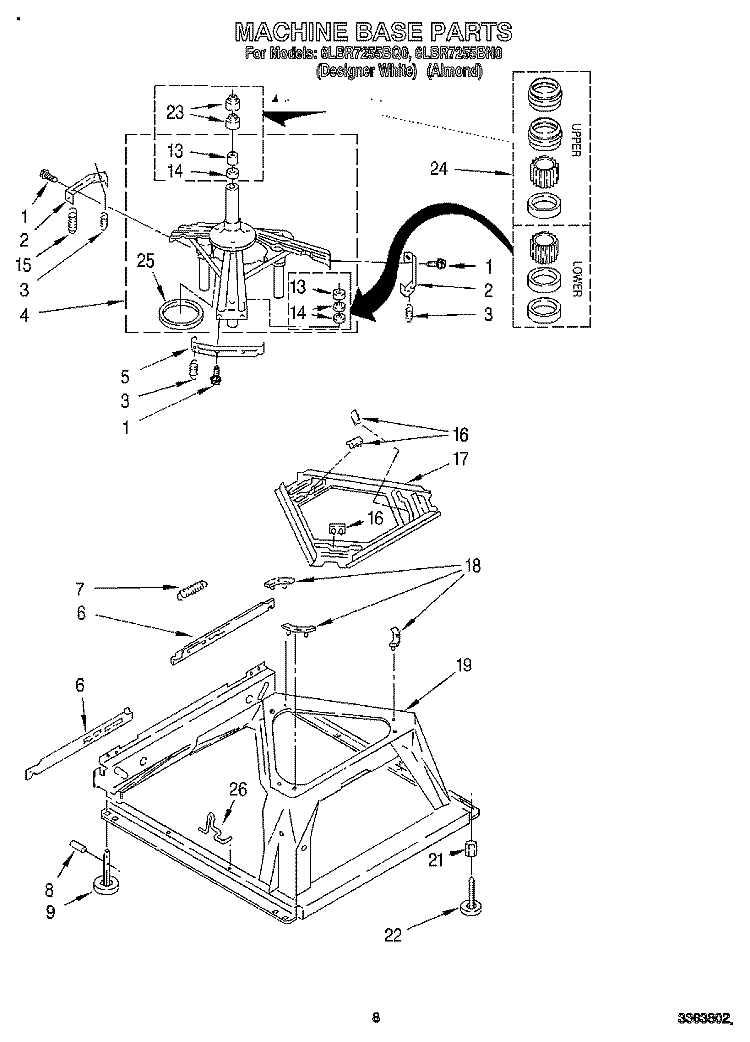 MACHINE BASE Diagram and Parts List for 6LBR7255BQ0  Whirlpool Washer