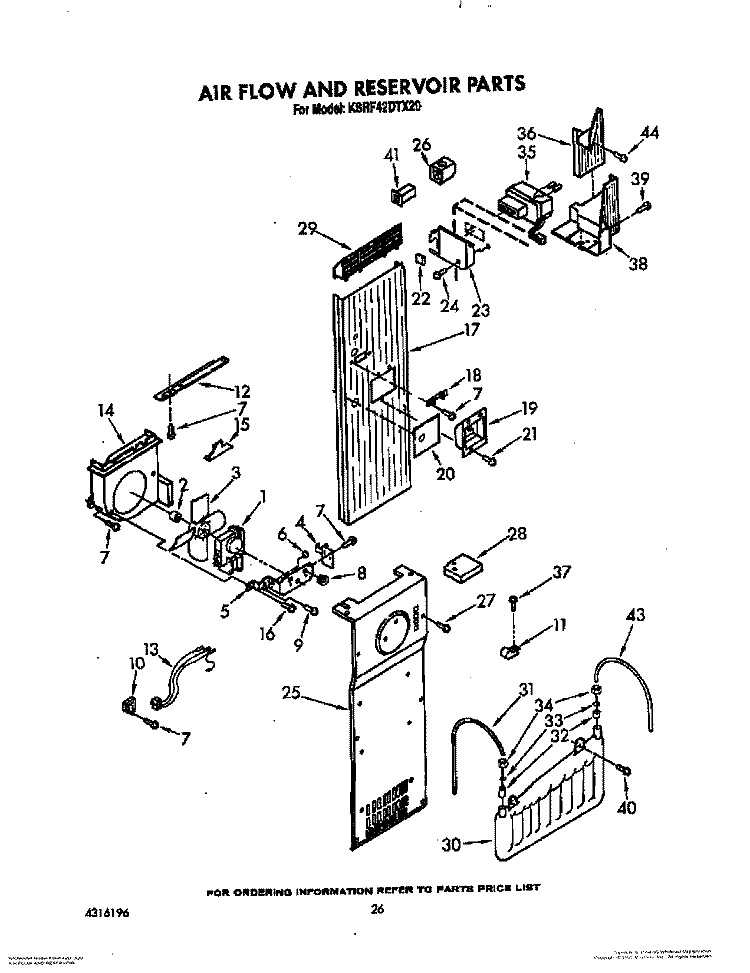 AIR FLOW AND RESERVOIR Diagram and Parts List for KSRF42DTX20  KitchenAid Refrigerator