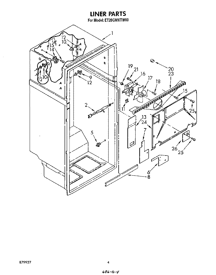 LINER Diagram and Parts List for ET20GMXTF00  Whirlpool Refrigerator