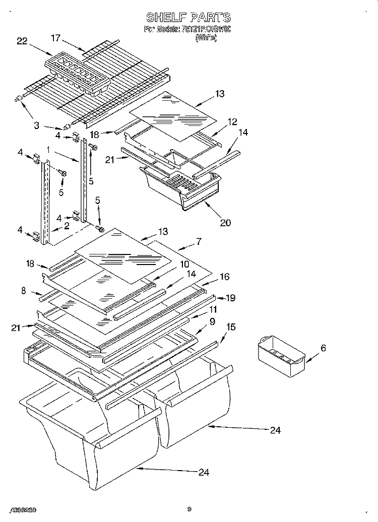 SHELF, LIT/OPTIONAL Diagram and Parts List for 7ET21PKXGW00  Whirlpool Refrigerator