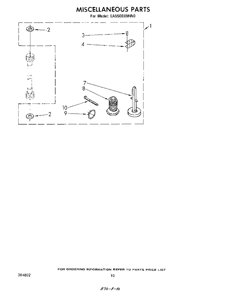 MISCELLANEOUS , LITERATURE AND OPTIONAL Diagram and Parts List for LA5500XMW0  Whirlpool Washer