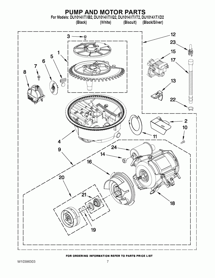 PUMP AND MOTOR PARTS Diagram and Parts List for DU1014XTXB2  Whirlpool Dishwasher