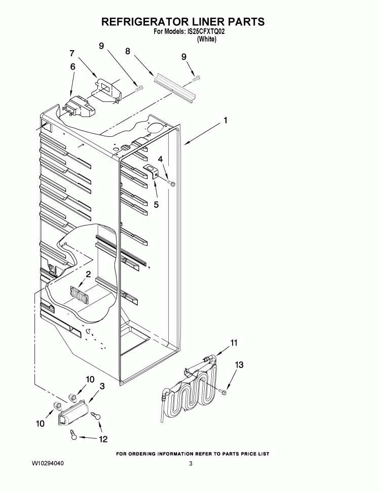 REFRIGERATOR LINER PARTS Diagram and Parts List for IS25CFXTQ02  Inglis Refrigerator