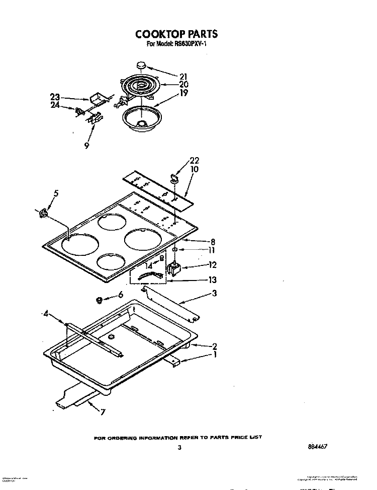 COOKTOP Diagram and Parts List for RS630PXV1  Whirlpool Range