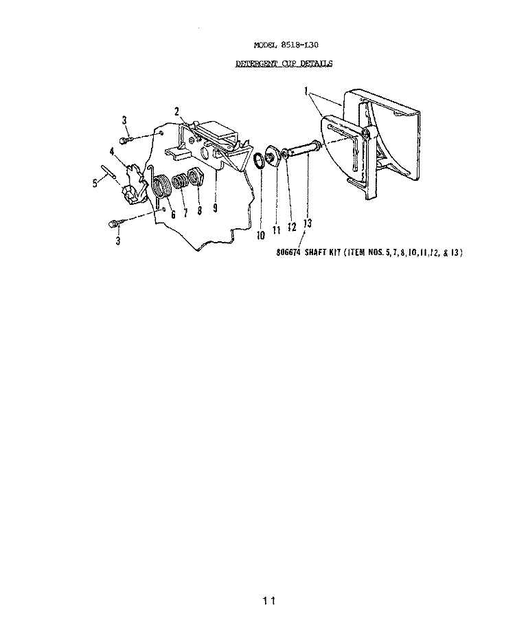 DETERGENT CUP Diagram and Parts List for 8518L30  Roper Dishwasher