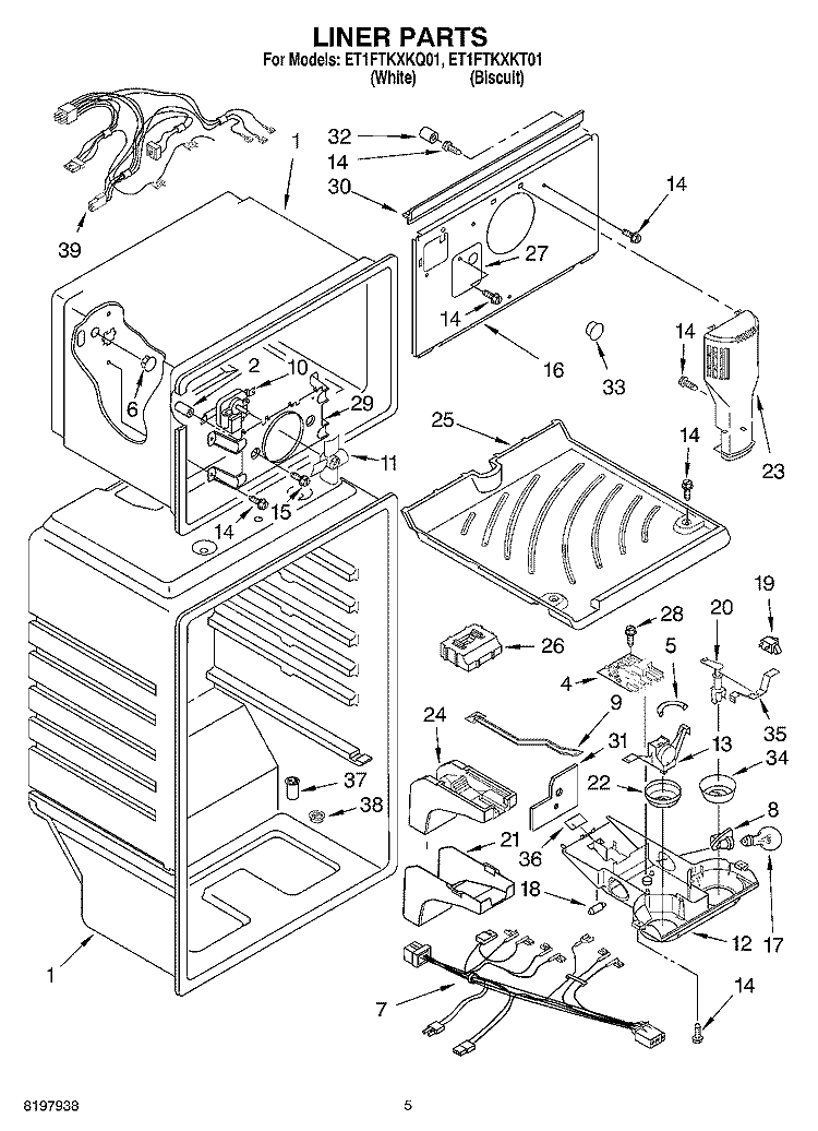 LINER Diagram and Parts List for ET1FTKXKQ01  Whirlpool Refrigerator