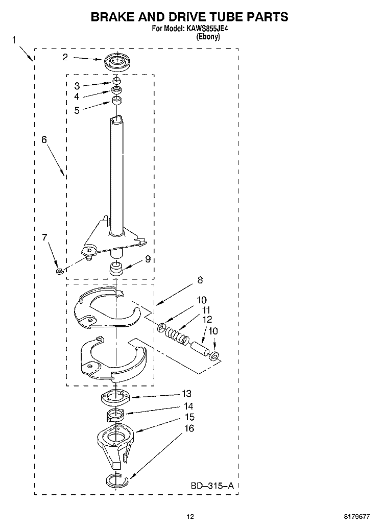 BRAKE AND DRIVE TUBE Diagram and Parts List for KAWS855JE4  KitchenAid Washer