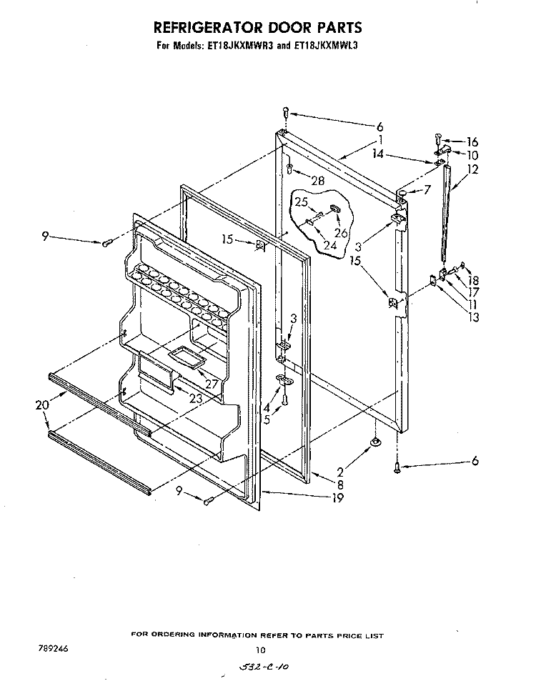 REFRIGERATOR DOOR , NOT ILLUSTRATED Diagram and Parts List for ET18JKXMWR3  Whirlpool Refrigerator