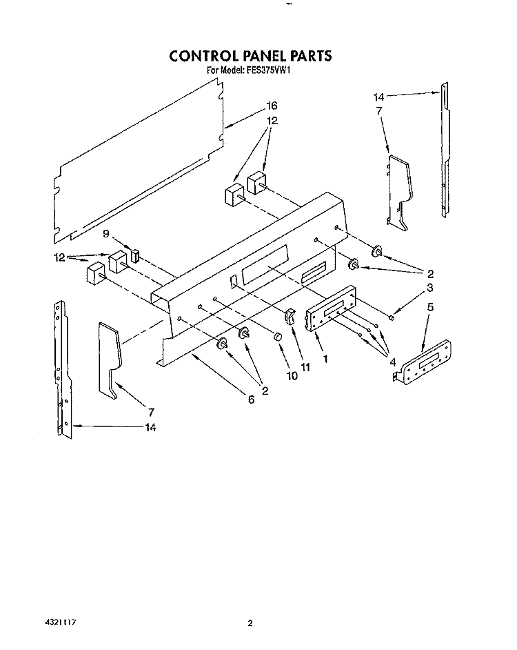 CONTROL PANEL, LIT/OPTIONAL Diagram and Parts List for FES375VX1  Roper Range