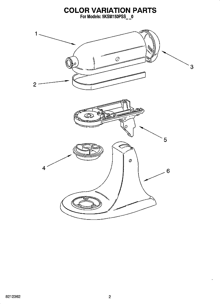 COLOR VARIATION PARTS Diagram and Parts List for 5KSM150PSSOB0  KitchenAid Mixer