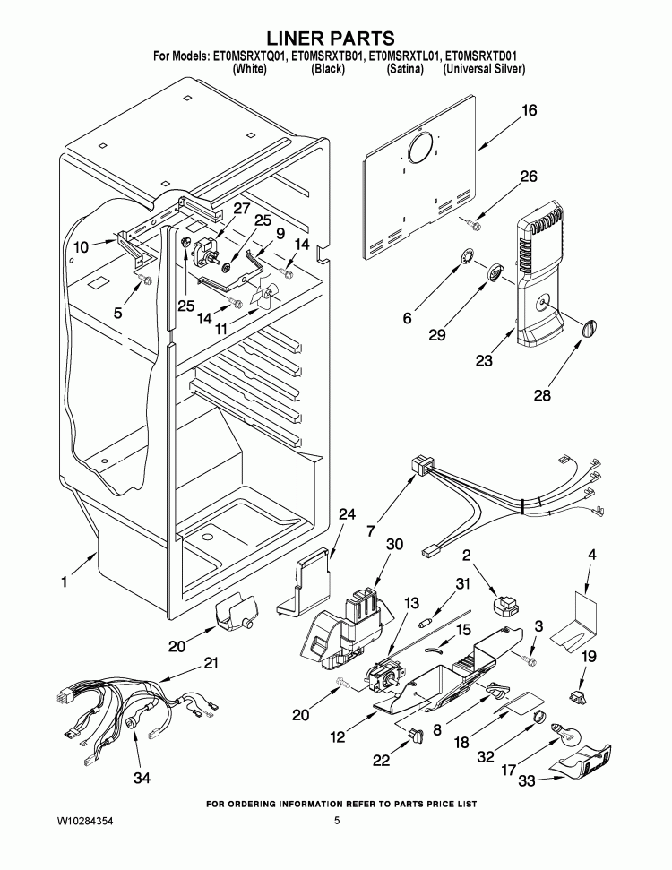 LINER PARTS Diagram and Parts List for ET0MSRXTB01  Whirlpool Refrigerator