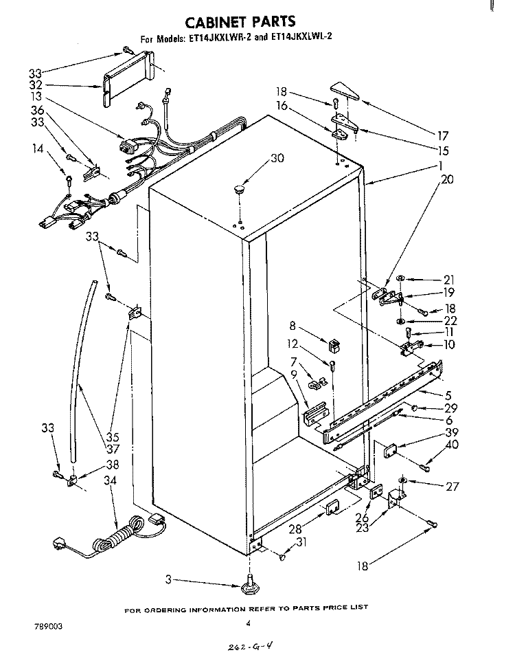 CABINET Diagram and Parts List for ET14JKXLWR2  Whirlpool Refrigerator