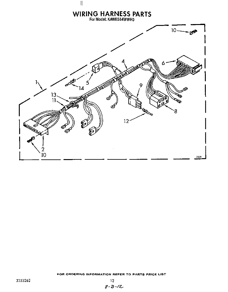 WIRING HARNESS Diagram and Parts List for KAWE564WAL0  KitchenAid Washer