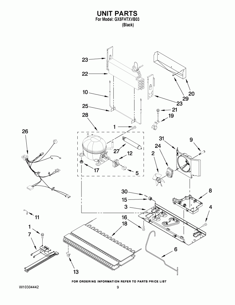 UNIT PARTS Diagram and Parts List for GX5FHTXVB03  Whirlpool Refrigerator