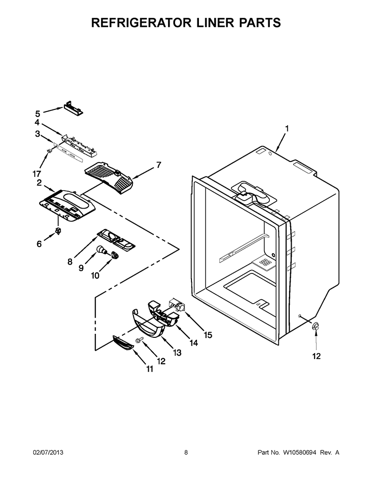 REFRIGERATOR LINER PARTS Diagram and Parts List for IX5HHEXWS10  Whirlpool Refrigerator