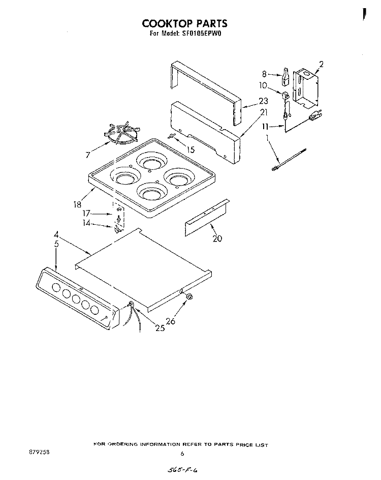 COOK TOP Diagram and Parts List for SF0105EPW0  Whirlpool Range