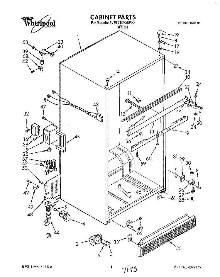 CABINET Diagram and Parts List for 3VET21DKAW00  Whirlpool Refrigerator