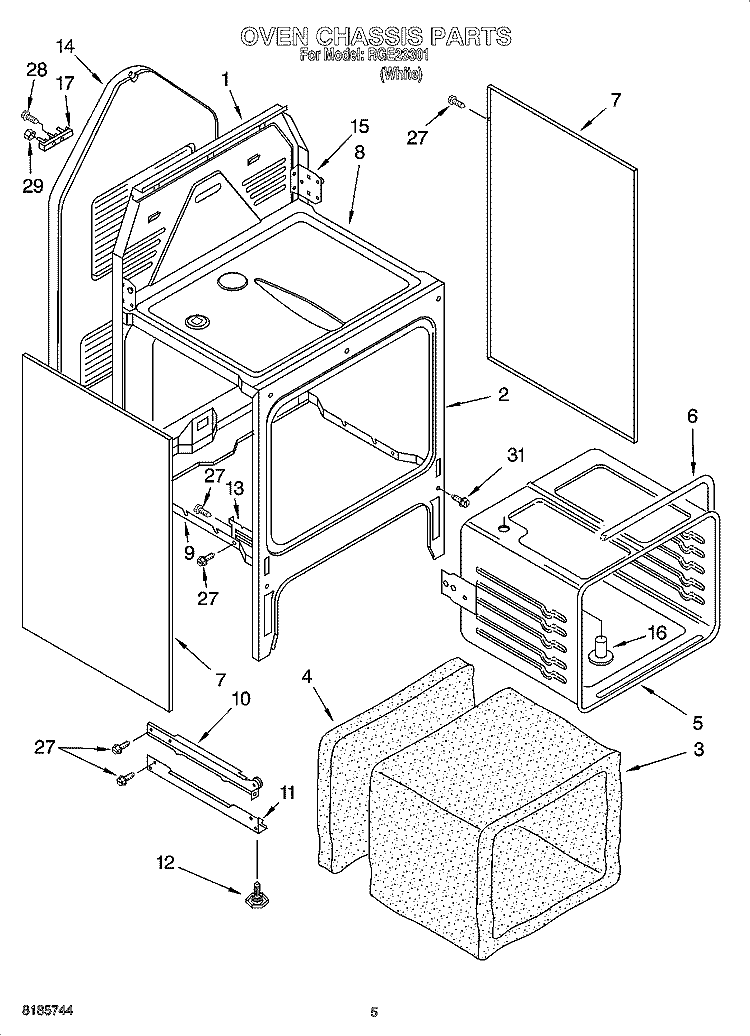 OVEN CHASSIS PARTS Diagram and Parts List for RGE23301  Roper Range