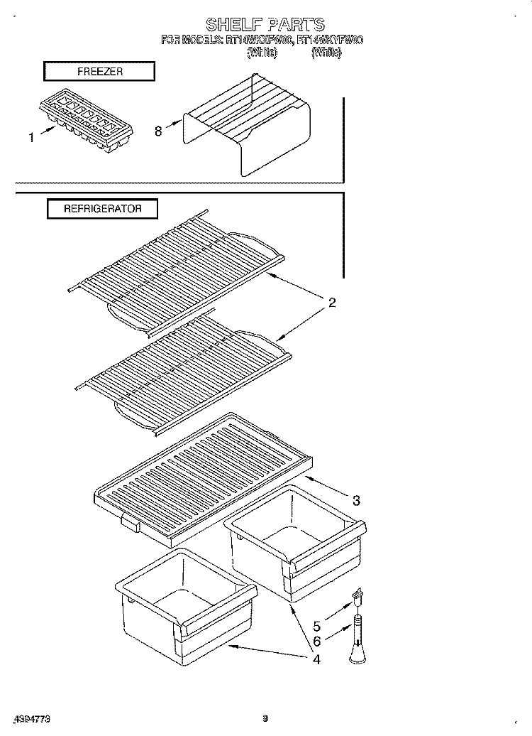 SHELF Diagram and Parts List for RT14WKXFW00  Roper Refrigerator