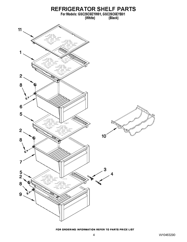 REFRIGERATOR LINER PARTS Diagram and Parts List for GSC25C5EYW01  Whirlpool Refrigerator