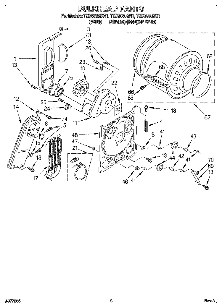 SECTION Diagram and Parts List for TEDS680BQ1  Estate Dryer