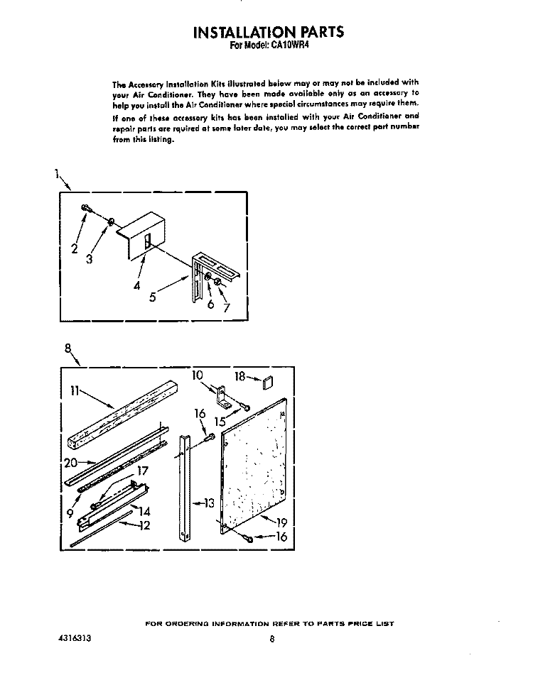 INSTALLATION Diagram and Parts List for CA10WR4  Crosley Air Conditioner