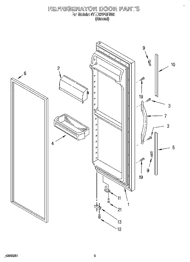 REFRIGERATOR DOOR Diagram and Parts List for 4YED27PQFN00  Whirlpool Refrigerator