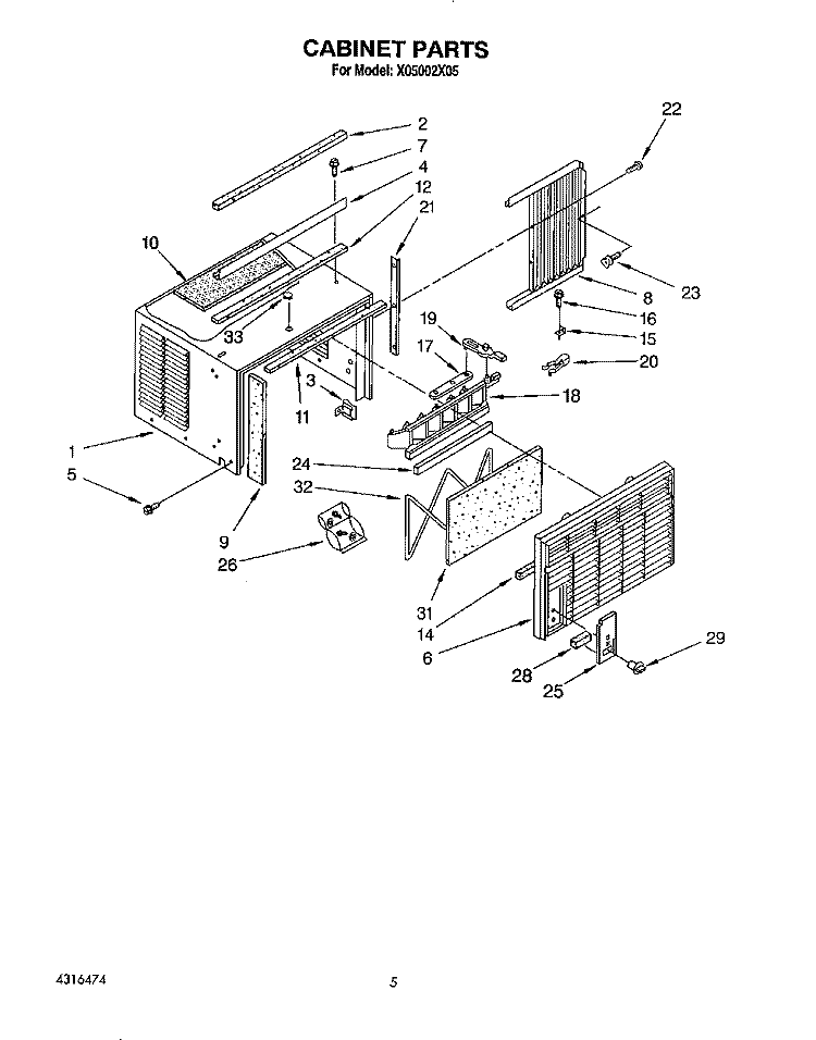 CABINET Diagram and Parts List for X05002X05  Roper Air Conditioner