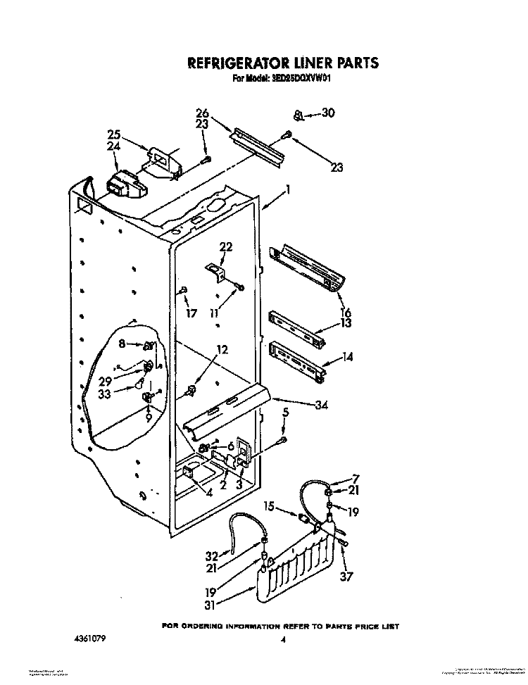 REFRIGERATOR LINER Diagram and Parts List for 3ED25DQXVN01  Whirlpool Refrigerator