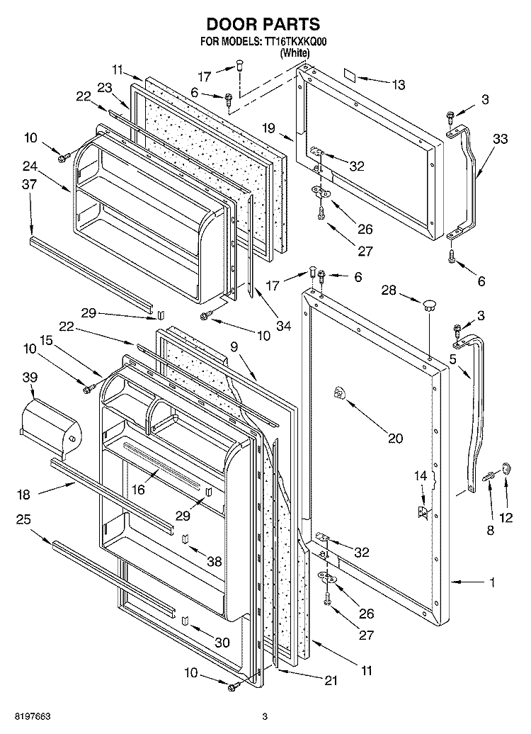 DOOR Diagram and Parts List for TT16TKXKQ00  Estate Refrigerator