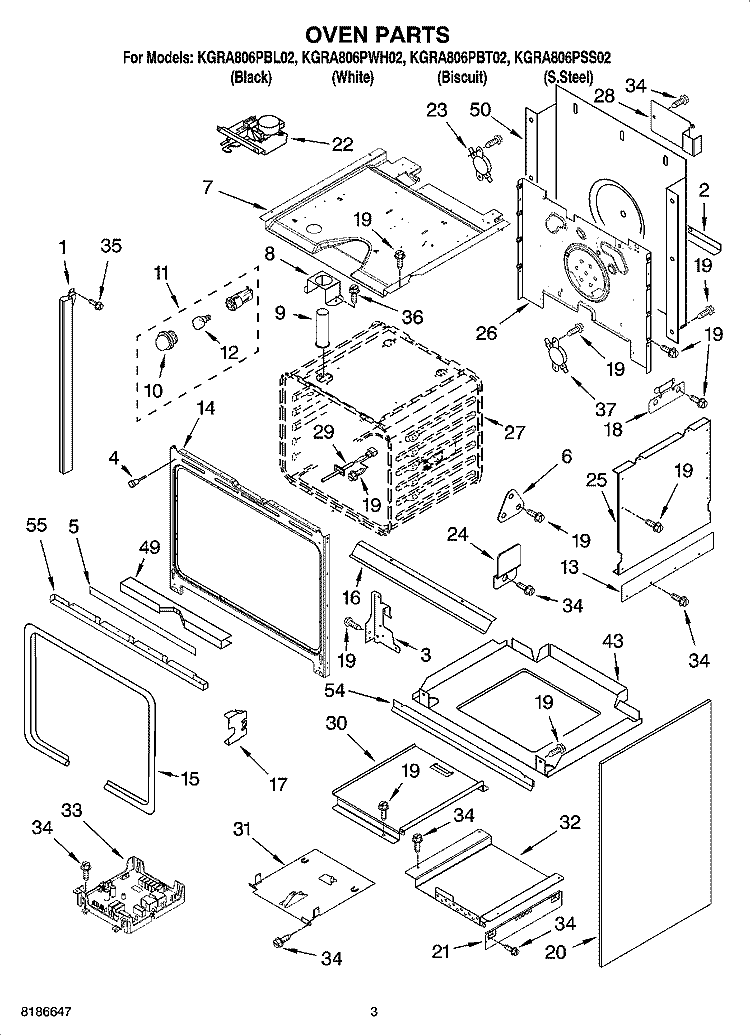 OVEN PARTS Diagram and Parts List for KGRA806PBT02  KitchenAid Range