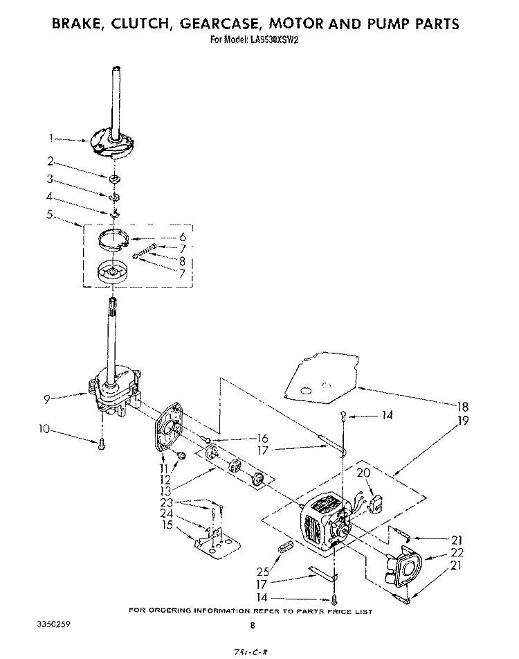 BRAKE, CLUTCH, GEARCASE, MOTOR AND PUMP Diagram and Parts List for LA5530XSW2  Whirlpool Washer