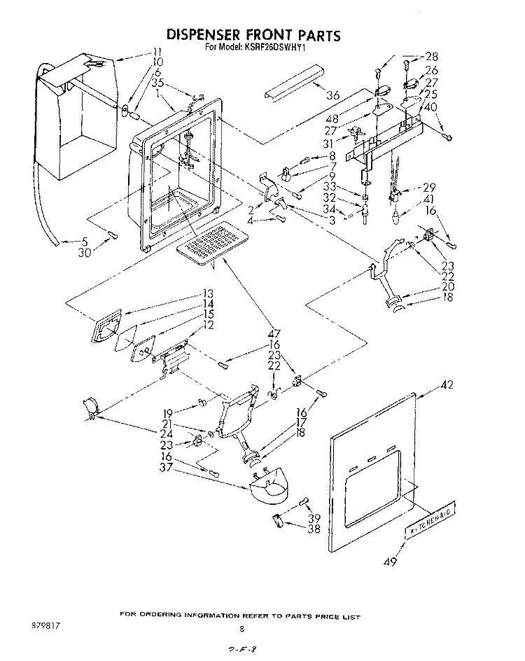 DISPENSER FRONT Diagram and Parts List for KSRF26DSWHY1  KitchenAid Refrigerator