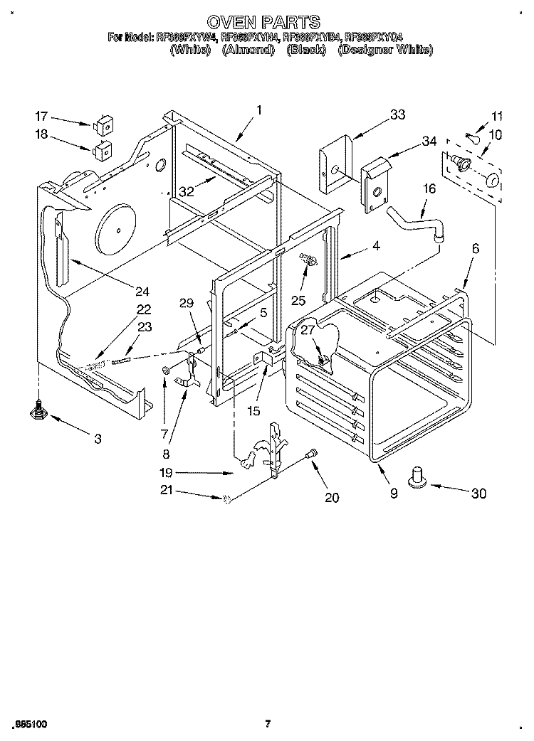 OVEN Diagram and Parts List for RF366PXYN4  Whirlpool Range