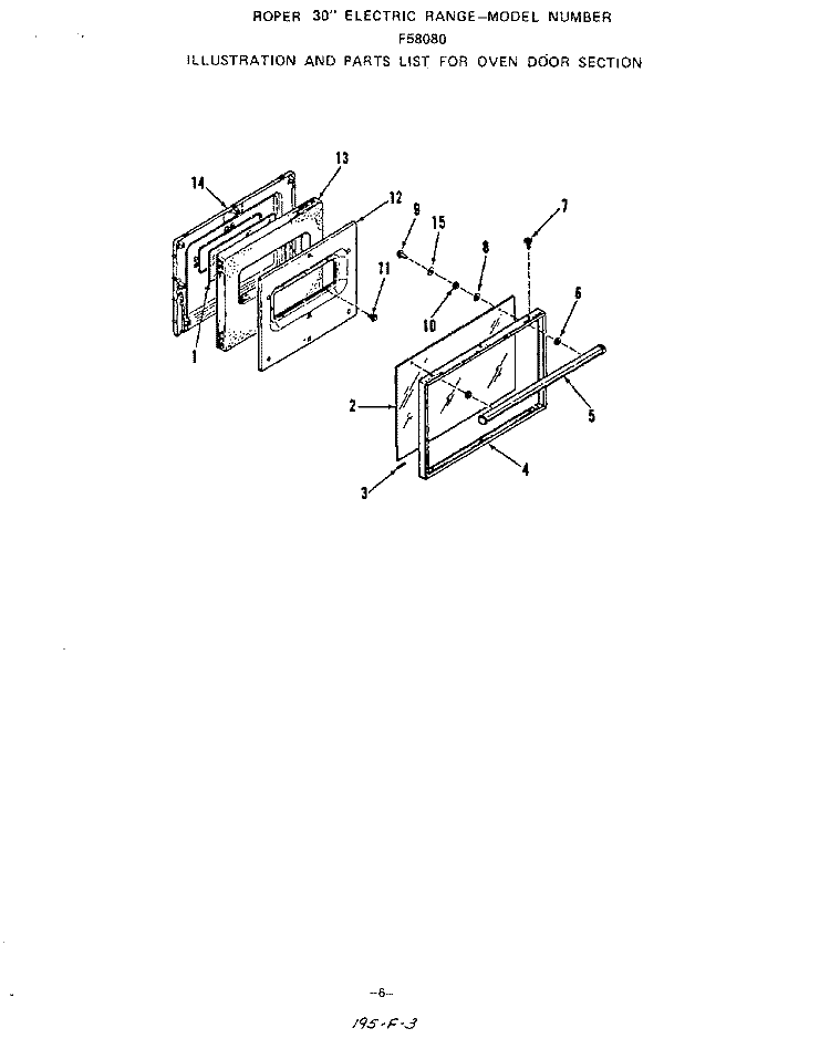 OVEN DOOR Diagram and Parts List for F5808L0  Roper Range