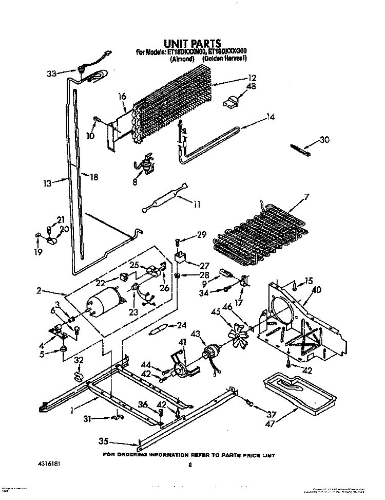 UNIT Diagram and Parts List for ET18DKXXN00  Whirlpool Refrigerator