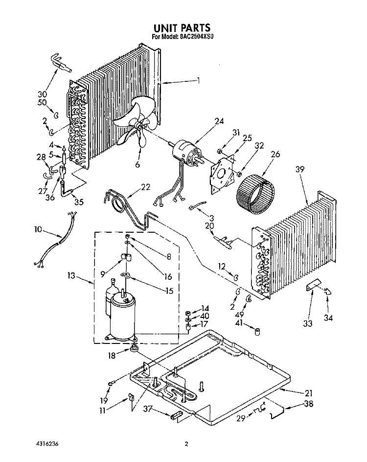 UNIT, LIT/OPTIONAL Diagram and Parts List for 8AC2504XS0  Whirlpool Air Conditioner